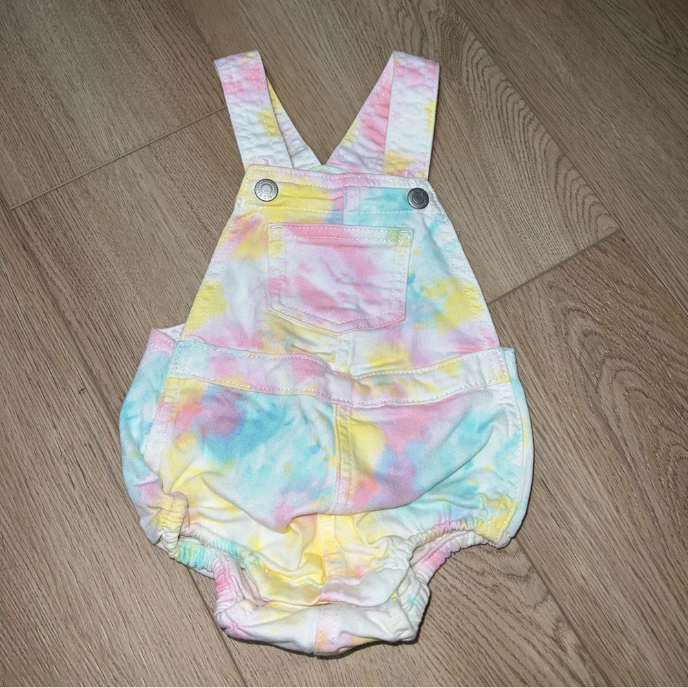 Tie Dye Denim Bubble Overall Romper